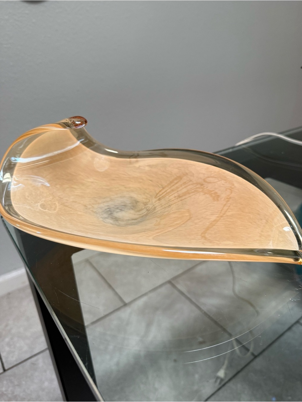 Peach-Toned Glass Leaf Dish